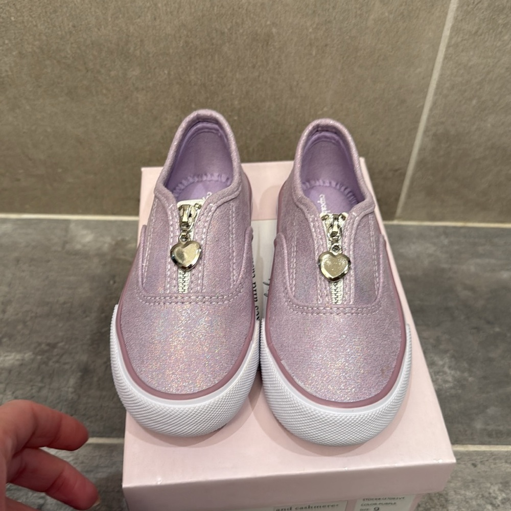 Toddler canvas heart zipper sneakers in sparkly purple - Picture 5 of 7